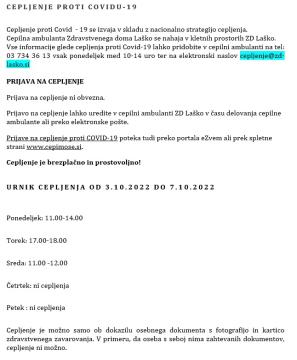 ZD Laško objavlja urnik cepljenja proti covid-19